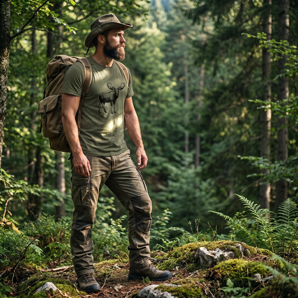 T-shirt Moose gedragen tijdens wandeling in het bos