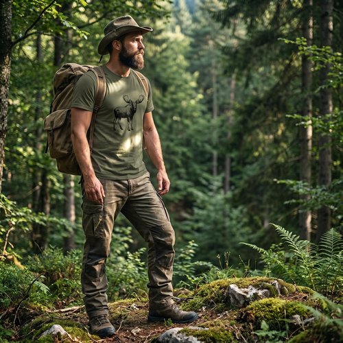 T-shirt Moose gedragen tijdens wandeling in het bos