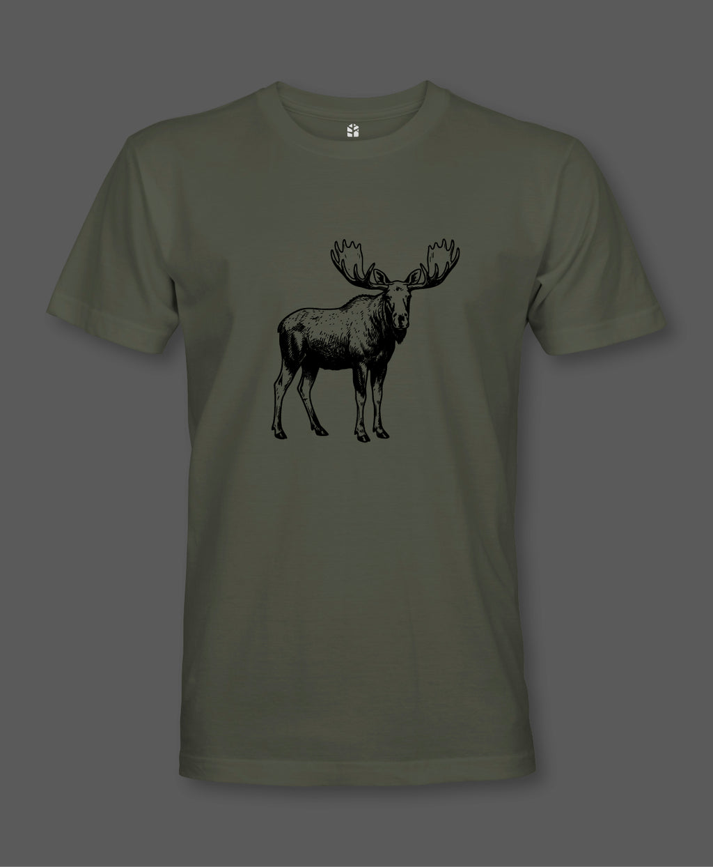 T-shirt Moose legergroen met eland-opdruk