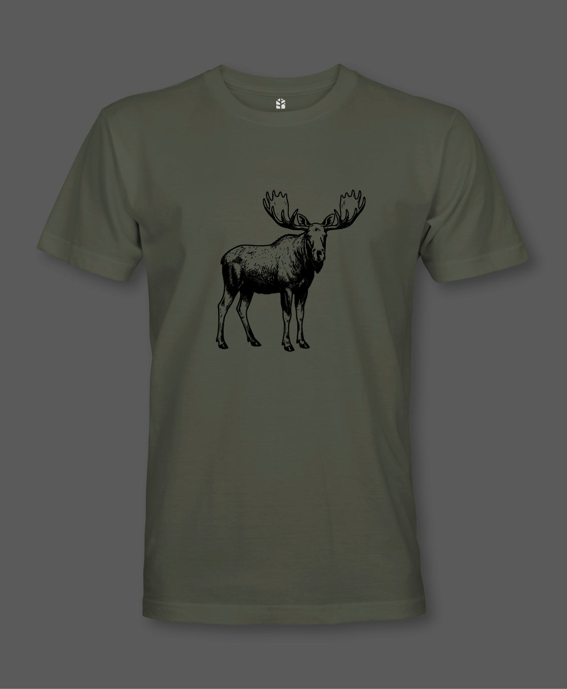 T-shirt Moose legergroen met eland-opdruk