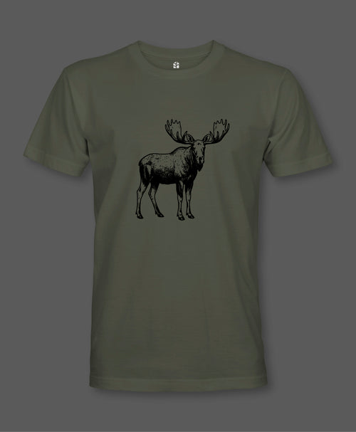 T-shirt Moose legergroen met eland-opdruk