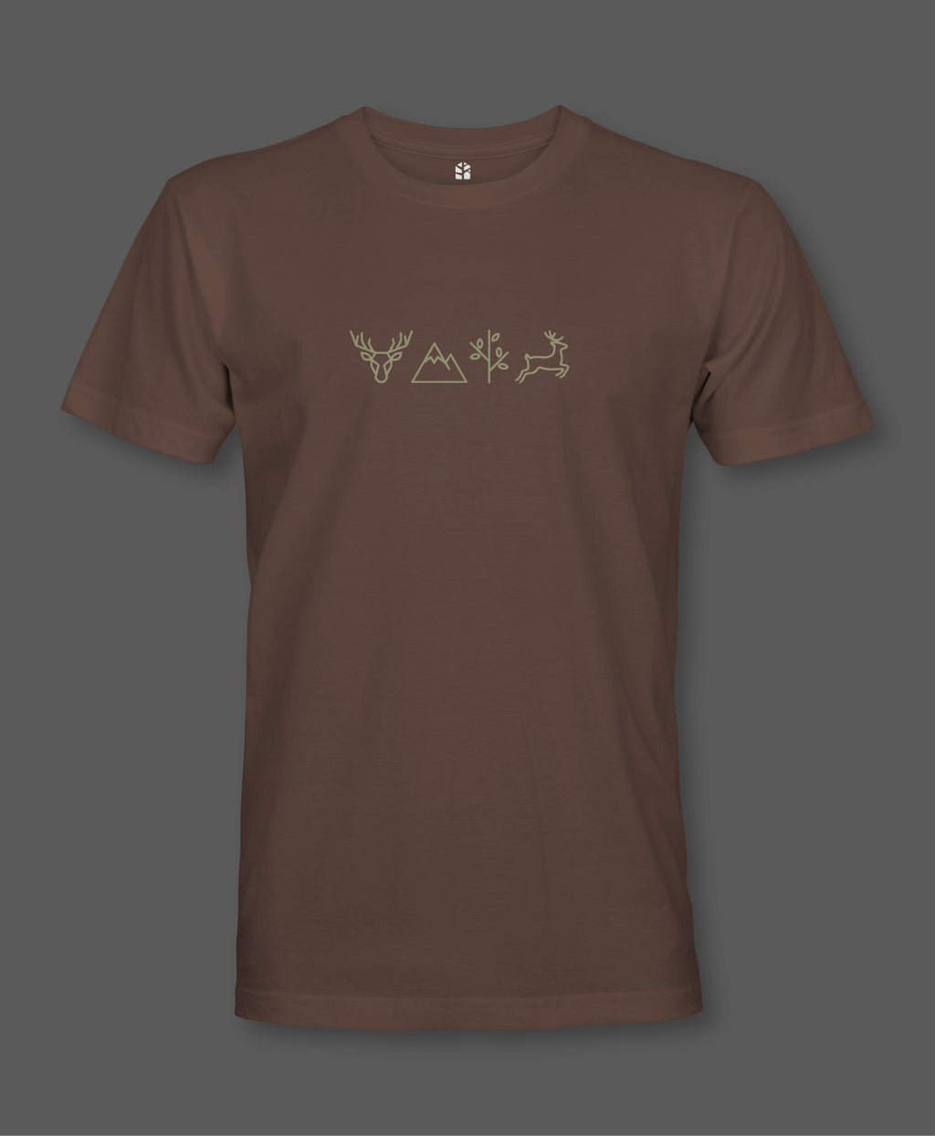 Bruin t-shirt met Scandinavische natuursymbolen