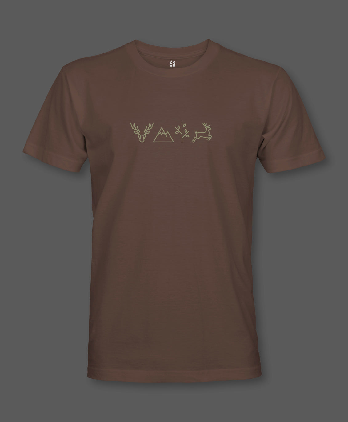 Bruin t-shirt met Scandinavische natuursymbolen