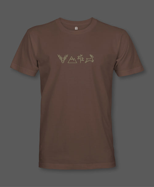 Bruin t-shirt met Scandinavische natuursymbolen